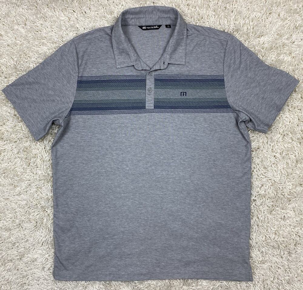 TravisMathew Mens Polo Shirt Sz XXL Gray Chest Stripe Golf Pima Cotton